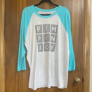 Pimpin Joy Teal Baseball Tee size XXL